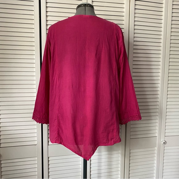 Pink Cotton Mexican embroidered crochet lace trim tunic L - Picture 5 of 7